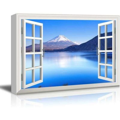 壁が窓に変身 ウィンドウビュー キャンバス アート 60×90cm 壁掛け 景色 眺め wall26 Window View Canvas Wall Art - Peaceful Blue Lake and Mountains - Giclee Print Gallery Wrap Modern Home Decor Ready to H