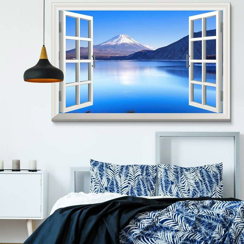 壁が窓に変身ウィンドウビューキャンバスアート60×90cm壁掛け景色眺めwall26WindowViewCanvasWallArt-PeacefulBlueLakeandMountains-GicleePrintGalleryWrapModernHomeDecorReadytoHang-24x36inches