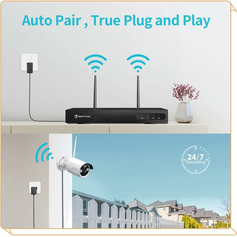 防犯カメラ4個セットセキュリティ屋外ワイヤレスアプリ連携HeimVisionHM2411080PWirelessSecurityCameraSystem,8CHNVR4PcsOutdoorWiFiSurveillanceCamerawithNightVision,Waterproof,MotionAlert,RemoteAccess,NoHardDisk