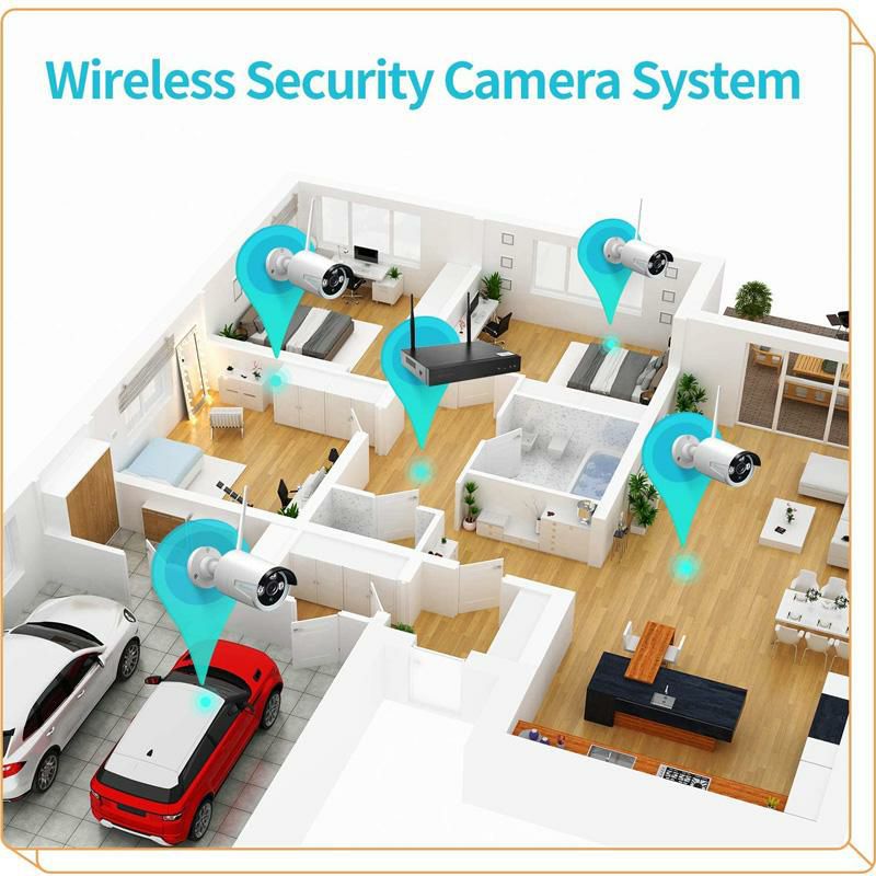 防犯カメラ4個セットセキュリティ屋外ワイヤレスアプリ連携HeimVisionHM2411080PWirelessSecurityCameraSystem,8CHNVR4PcsOutdoorWiFiSurveillanceCamerawithNightVision,Waterproof,MotionAlert,RemoteAccess,NoHardDisk