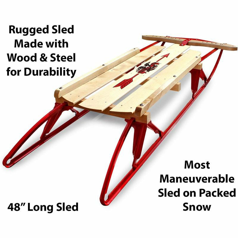 ソリスライダースチールウッド木アウトドアFlexibleFlyerMetalRunnerSled.Steel&WoodSteeringSnowSlider