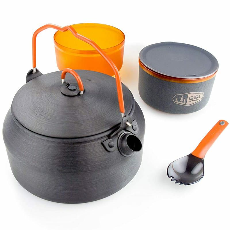 アウトドアコンパクトアルミ製ケトル1.0L食器セットGSIOutdoorsHaluliteKetalistOne45;PersonCookset