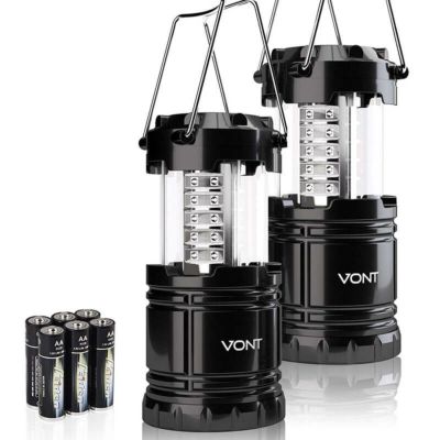 LEDランタン2個セットアウトドアキャンプVont2PackLEDCampingLantern,PortableLanterns,GreatAdditionto:SurvivalKitsHurricane,Emergency,Storm,Outages,OutdoorPortableLantern,Black,Collapsible,IncludesBatteries