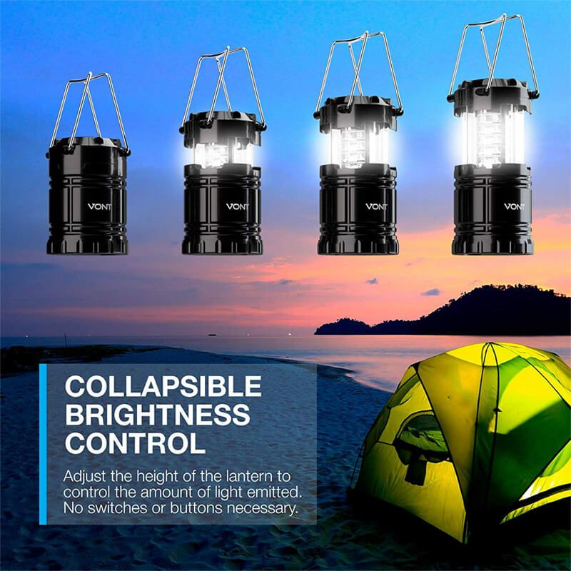 LEDランタン2個セットアウトドアキャンプVont2PackLEDCampingLantern,PortableLanterns,GreatAdditionto:SurvivalKitsHurricane,Emergency,Storm,Outages,OutdoorPortableLantern,Black,Collapsible,IncludesBatteries