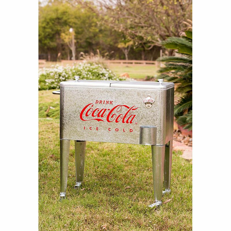 コカコーラ カート型 クーラーボックス 57L キャスター 栓抜き付 シルバー レトロ Leigh Country CP 98104  Galvanized Coca-Cola Rolling Cooler, 60 Quart Silver | アルファエスパス