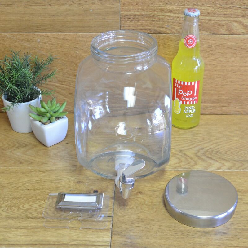 ガラスドリンクディスペンサー3.8L2個セットワイヤースタンド付Double1GallonGlassStyleSetterWilliamsburgGlassBeverageDispenserwithSilverAccentsandMetalStand494210981GB