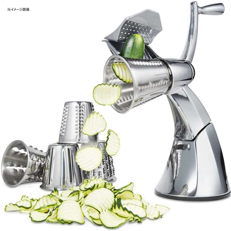 手動キッチンシュレッダーステンレススライサーおろし金野菜チーズ360CookwareKitchenCutterforVegetableGrating,Slicing,FineShredding,WaffleCutandCheeseGrating.CounterTopSuction.EasytoClean.5StainlessSteelConesIncluded