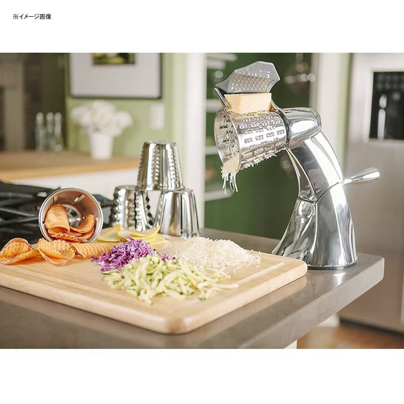 手動キッチンシュレッダーステンレススライサーおろし金野菜チーズ360CookwareKitchenCutterforVegetableGrating,Slicing,FineShredding,WaffleCutandCheeseGrating.CounterTopSuction.EasytoClean.5StainlessSteelConesIncluded