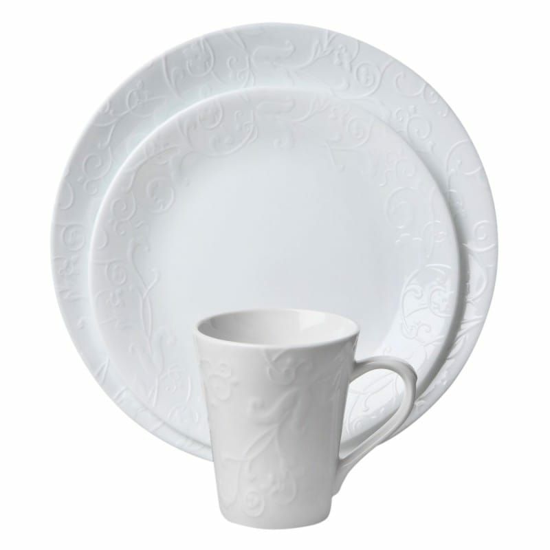 コレールエンボスベラファエンツァディナーウェアホワイト4人用16点セットCorelleEmbossedBellaFaenza16-PieceDinnerwareSet,Servicefor4,White