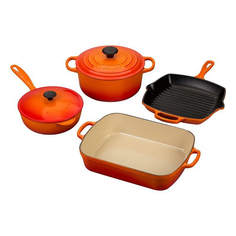 ル・クルーゼ鍋フライパン6点セットキャストアイアンアイロンエナメルルクルゼルクルーゼLeCreusetSignature6-PieceCastIronCookwareSet,Flame