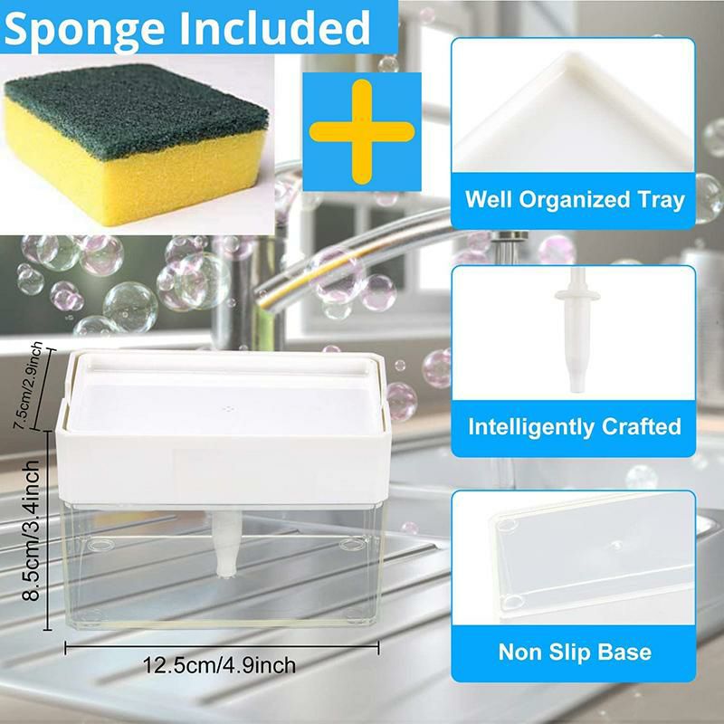 スポンジ用ソープディスペンサー380mlスポンジ置きホルダーキッチンSoapDispenserforKitchen+SpongeHolder2-in-1-InnovativeDesigned