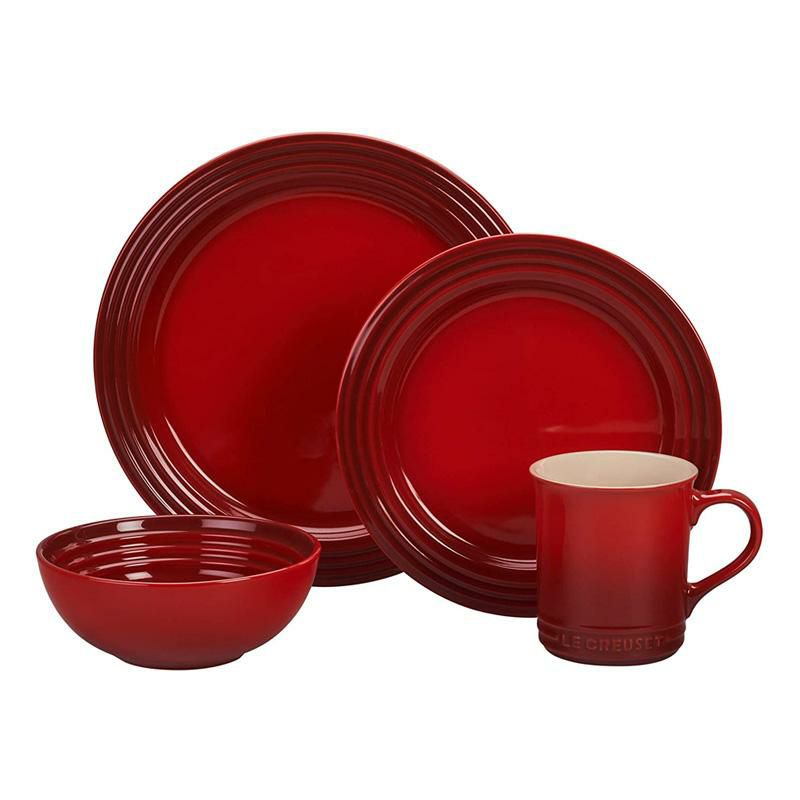 ル・クルーゼディナーウェア食器16点セットルクルゼルクルーゼLeCreusetPGWSV16-0367StonewareDinnerwareSet,16Piece,Cerise(CherryRed)