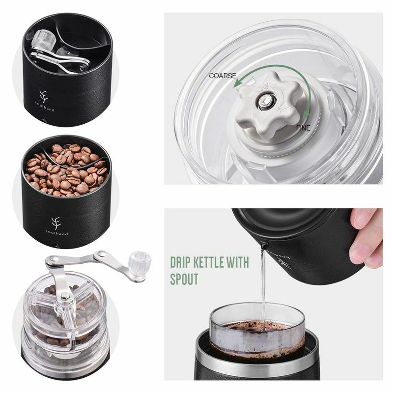 コーヒーミル＆メーカー豆挽き付コーヒーメーカーTravelCoffeeGrinderSetROMAUNTAllInOnePortableManualGrindBrewCoffeeMakerSingleServe2XStainlessSteelMugCeramicBurrBrewer