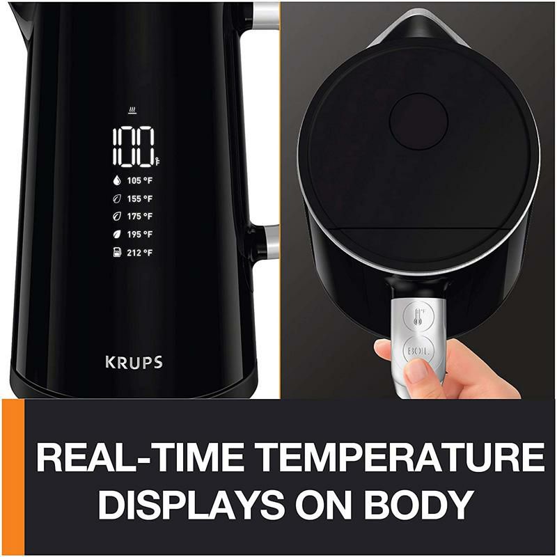 電気ケトル1.7L温度調節ステンレスブラック黒クラップスKRUPSBW801852SmartTempDigitalKettleFullStainlessInteriorandSafetyOff,1.7-Liter,Black家電