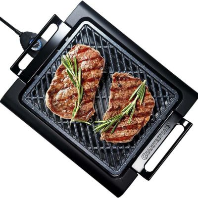 スモークレスグリルインドアPFOAフリーGRANITESTONE2584IndoorElectricSmoke-LessGrillwithCool-touchhandlesandadjustableTemperatureDial,Nonstick,PFOA-Free,Black16x14"家電