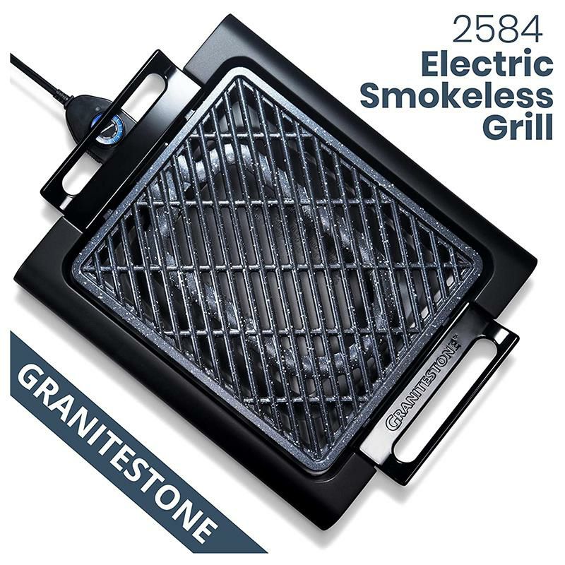 スモークレスグリルインドアPFOAフリーGRANITESTONE2584IndoorElectricSmoke-LessGrillwithCool-touchhandlesandadjustableTemperatureDial,Nonstick,PFOA-Free,Black16x14"家電