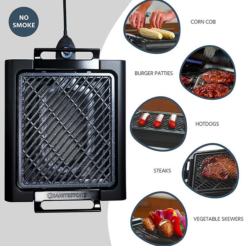 スモークレスグリルインドアPFOAフリーGRANITESTONE2584IndoorElectricSmoke-LessGrillwithCool-touchhandlesandadjustableTemperatureDial,Nonstick,PFOA-Free,Black16x14"家電