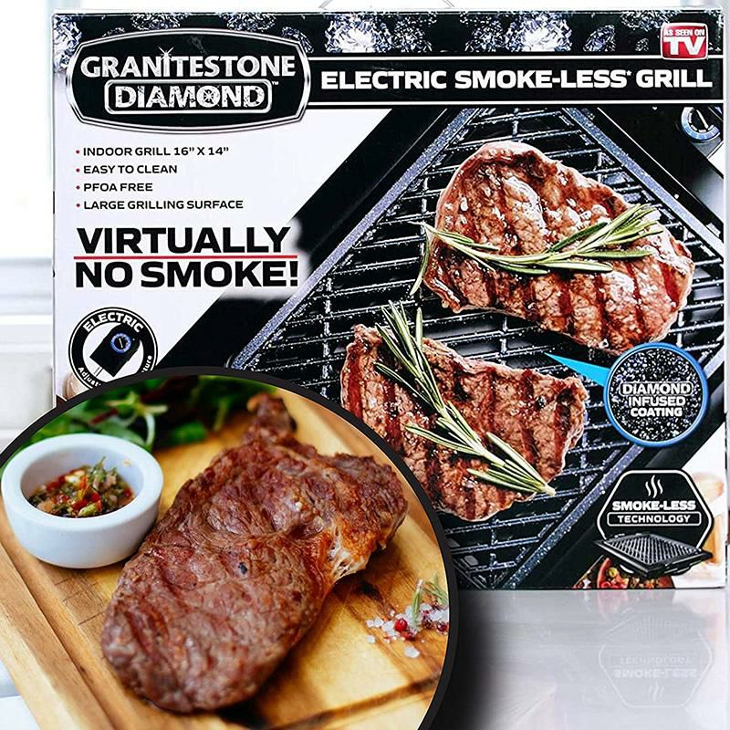 スモークレスグリルインドアPFOAフリーGRANITESTONE2584IndoorElectricSmoke-LessGrillwithCool-touchhandlesandadjustableTemperatureDial,Nonstick,PFOA-Free,Black16x14"家電