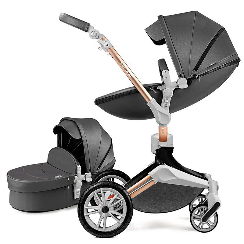 ベビーカー両対面式バシネット防水PUレザー新生児ホットマムBabyStroller360RotationFunction,HotMomBabyCarriagePuLeatherwithCarrycotPushchairPram2020,DarkGrey