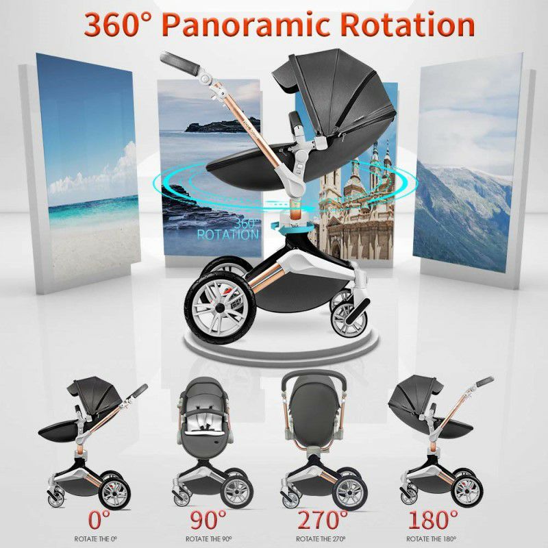 ベビーカー両対面式バシネット防水PUレザー新生児ホットマムBabyStroller360RotationFunction,HotMomBabyCarriagePuLeatherwithCarrycotPushchairPram2020,DarkGrey