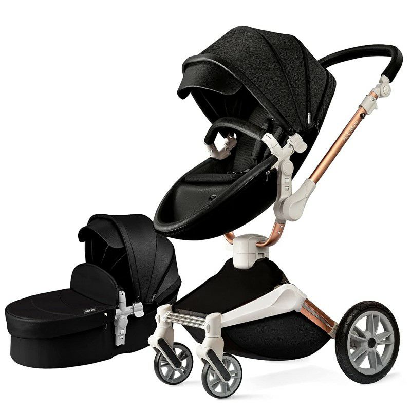 ベビーカー両対面式バシネット防水PUレザー新生児ホットマムBabyStroller360RotationFunction,HotMomBabyCarriagePuLeatherwithCarrycotPushchairPram2020,DarkGrey