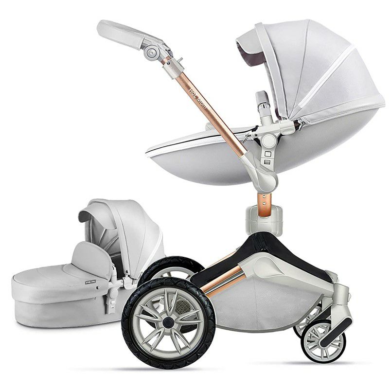 ベビーカー両対面式バシネット防水PUレザー新生児ホットマムBabyStroller360RotationFunction,HotMomBabyCarriagePuLeatherwithCarrycotPushchairPram2020,DarkGrey