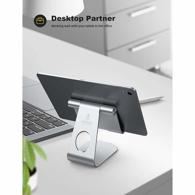 タブレットスタンド調整可能TabletStandAdjustable,LamicallTabletStand:DesktopStandHolderDockCompatiblewithTabletSuchasiPadPro9.7,10.5,12.9AirMini432,Kindle,Nexus,Tab,E-Reader(4-13'')-Silver