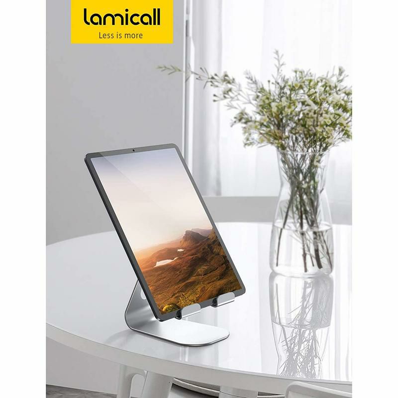 タブレットスタンド調整可能TabletStandAdjustable,LamicallTabletStand:DesktopStandHolderDockCompatiblewithTabletSuchasiPadPro9.7,10.5,12.9AirMini432,Kindle,Nexus,Tab,E-Reader(4-13'')-Silver