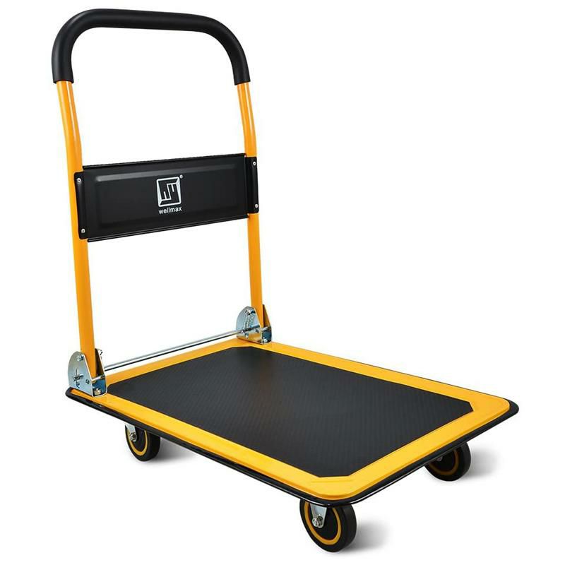 台車折り畳みカート最大150kgPushCartDollybyWellmax,MovingPlatformHandTruck,FoldableforEasyStorageand360DegreeSwivelWheelswith330lbWeightCapacity,YellowColor