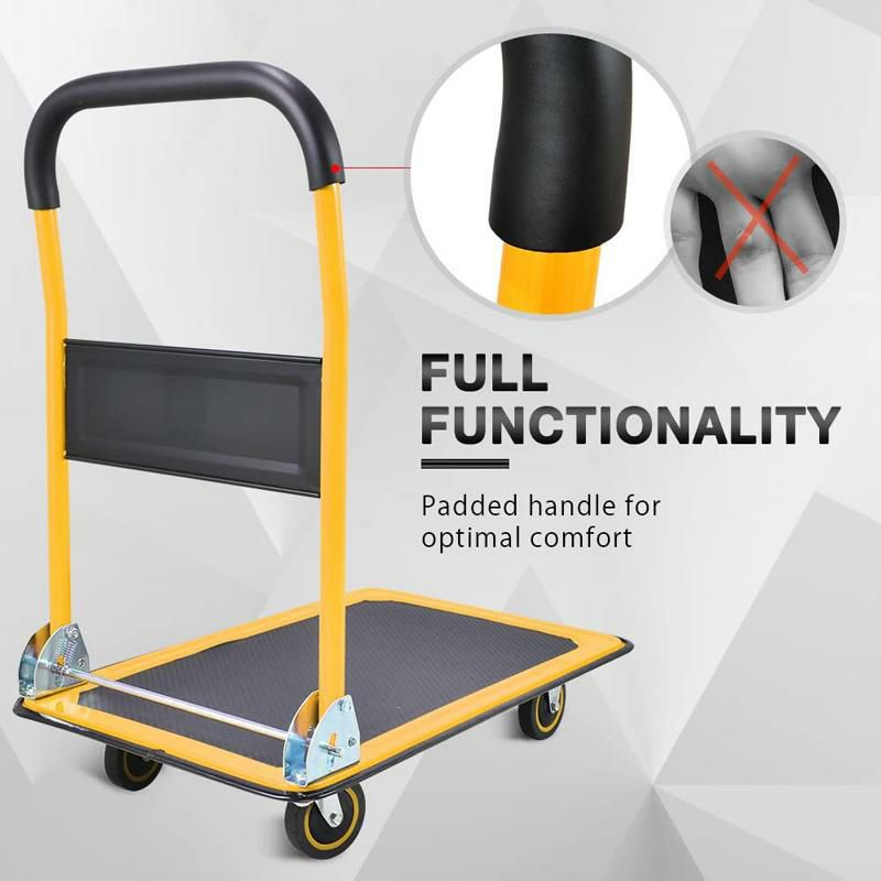 台車折り畳みカート最大150kgPushCartDollybyWellmax,MovingPlatformHandTruck,FoldableforEasyStorageand360DegreeSwivelWheelswith330lbWeightCapacity,YellowColor