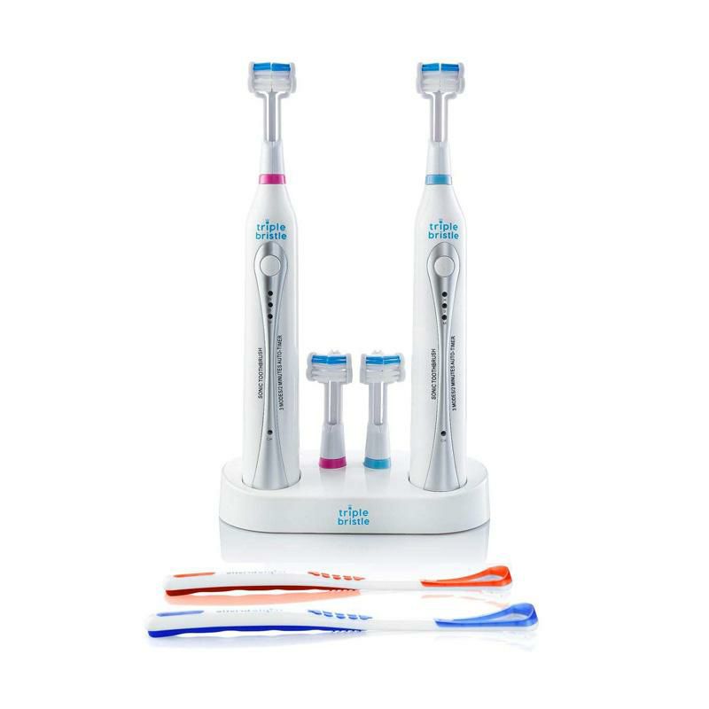 3面ブラシヘッド電動歯ブラシ2本セット舌クリーナー付TripleBristleDUO|2SonicToothbrusheswithDualChargingStation|Patented3HeadDesign|31,000VPMElectricToothBrushSet|ForAdults,Families&Couples|TripleBristleDUO