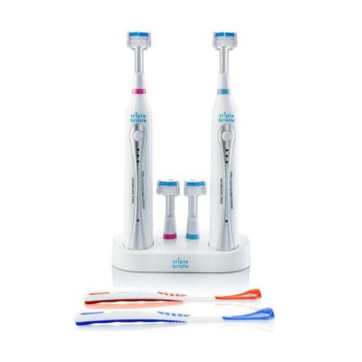3面ブラシヘッド 電動歯ブラシ 2本セット 舌クリーナー付 Triple Bristle DUO 2 Sonic Toothbrushes with Dual Charging Station | Patented 3 Head Design Electric Tooth Brush Set