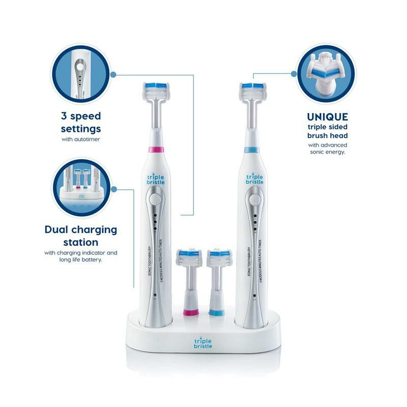 3面ブラシヘッド電動歯ブラシ2本セット舌クリーナー付TripleBristleDUO|2SonicToothbrusheswithDualChargingStation|Patented3HeadDesign|31,000VPMElectricToothBrushSet|ForAdults,Families&Couples|TripleBristleDUO