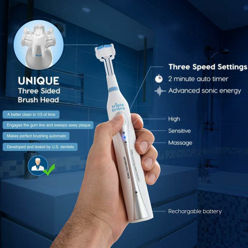 3面ブラシヘッド電動歯ブラシ2本セット舌クリーナー付TripleBristleDUO|2SonicToothbrusheswithDualChargingStation|Patented3HeadDesign|31,000VPMElectricToothBrushSet|ForAdults,Families&Couples|TripleBristleDUO