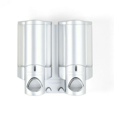 ソープディスペンサー 壁掛け ダブル 2個 各325mL フック付 シルバー シャンプー リンス コンディショナー ボディーソープ シャワージェル お風呂 浴室 Better Living Products 76235 AVIVA Two Chamber Dispenser, 