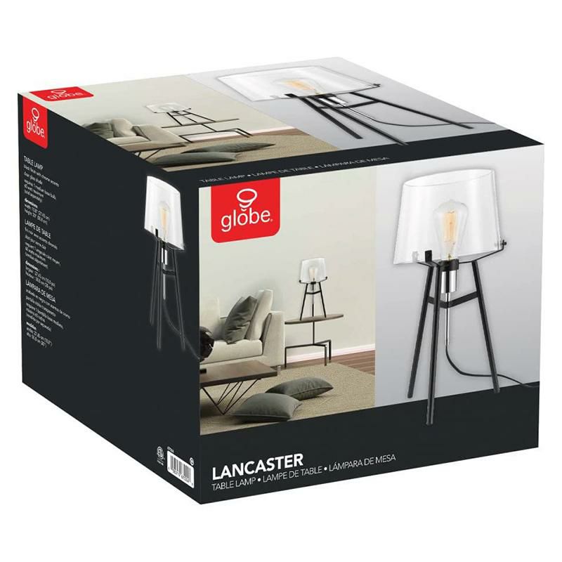 テーブルランプ高さ51cmアクセントライトガラスシェード※電球別売GlobeElectric67024Lancaster20"TableLamp,BlackFinish,ExposedChromeSocket,ClearGlassShade,In-LineRockerSwitch家電