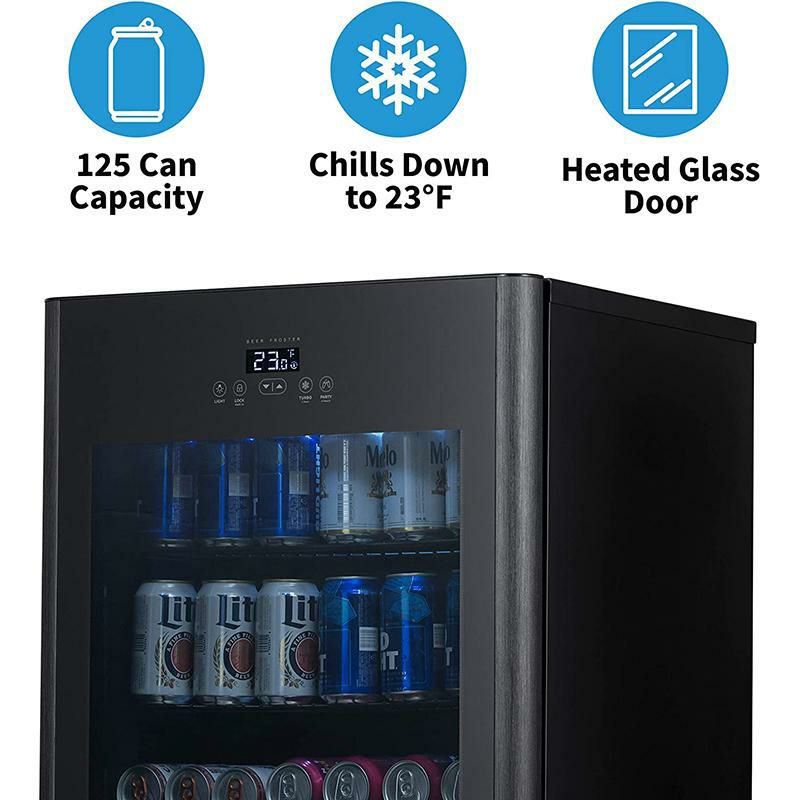 冷蔵庫最大125缶ビバレッジクーラーターボモードガラスドアブラックニューエアーNewAirFrosterandBeverageRefrigerator,Freestanding125CanChillerwithPartyandTurboMode,Chillsto23Degrees,Black,NBF125BK00家電