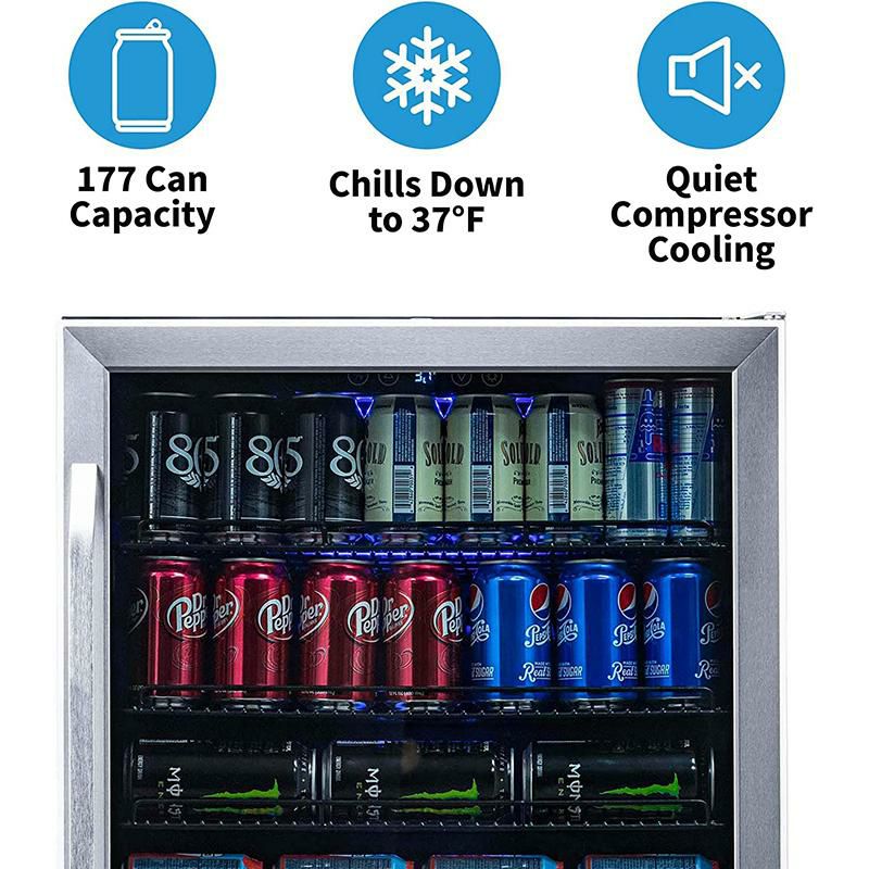 冷蔵庫ビルトイン最大177缶ビバレッジクーラーガラスドアステンレスニューエアーNewAirBuilt-InBeverageCoolerandRefrigerator,StainlessSteelMiniFridgewithGlassDoor,177CanCapacity,ABR-1770家電