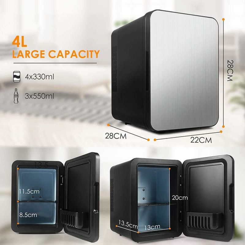 ミニ温冷庫保冷保温4缶4Lシルバー車載可MiniFridgewithCoolerandWarmer,Small4LiterLargeCapacityPortableCompactFridge,SuperQuietIn-VehicleFreezerforCars,Homes,Offices家電