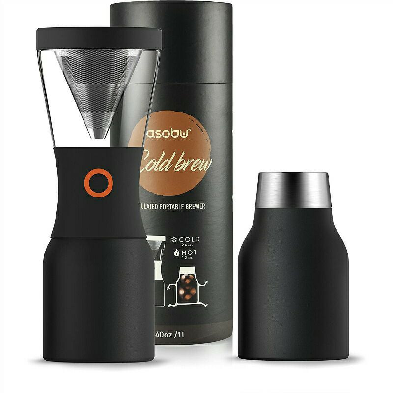コールドブリューポータブルコーヒーメーカー1LステンレスフィルターBPAフリーAsobuColdbrewPortableColdBrewCoffeeMakerWithaVacuumInsulated1LiterStainlessSteel18/8CarafeBpaFree(White)