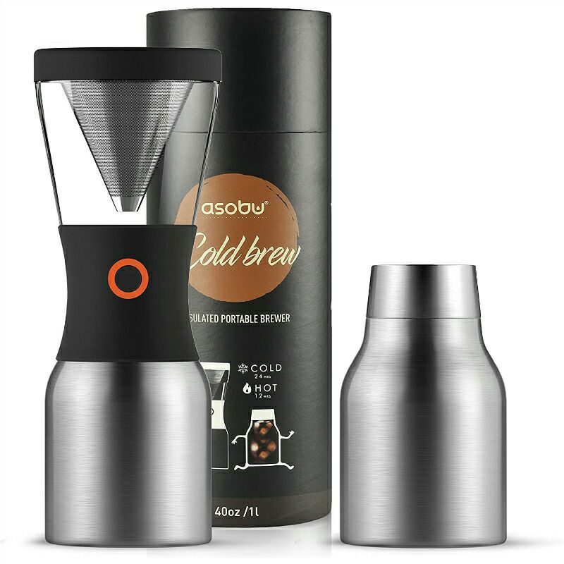 コールドブリューポータブルコーヒーメーカー1LステンレスフィルターBPAフリーAsobuColdbrewPortableColdBrewCoffeeMakerWithaVacuumInsulated1LiterStainlessSteel18/8CarafeBpaFree(White)