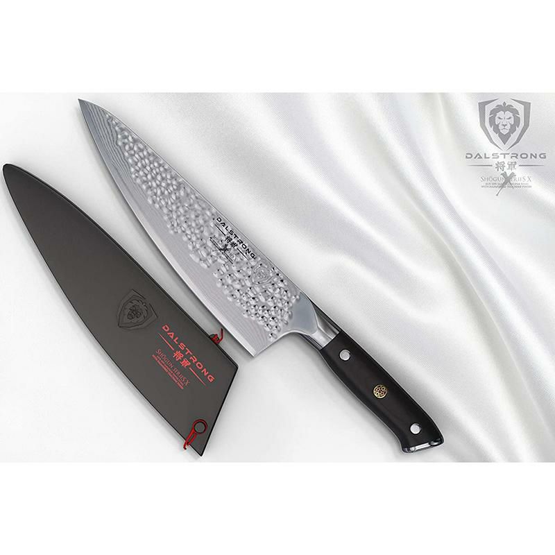 牛刀20cm将軍シリーズDALSTRONGChef'sKnife-ShogunSeriesXGyuto-Damascus-JapaneseAUS-10VSuperSteel-VacuumTreated-HammeredFinish-8"-w/Guard