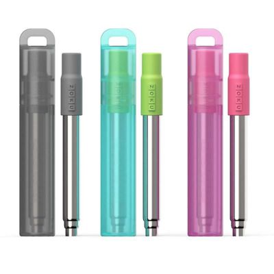 携帯用 ステンレスストロー 3色セット 伸縮 最大23cm シリコンマウスピース ケース付 ゾク Zoku Reusable Pocket Straw, Set of 3, Telescopic Stainless Steel Drinking Straw with Silicone Mouthpiece, Includes 