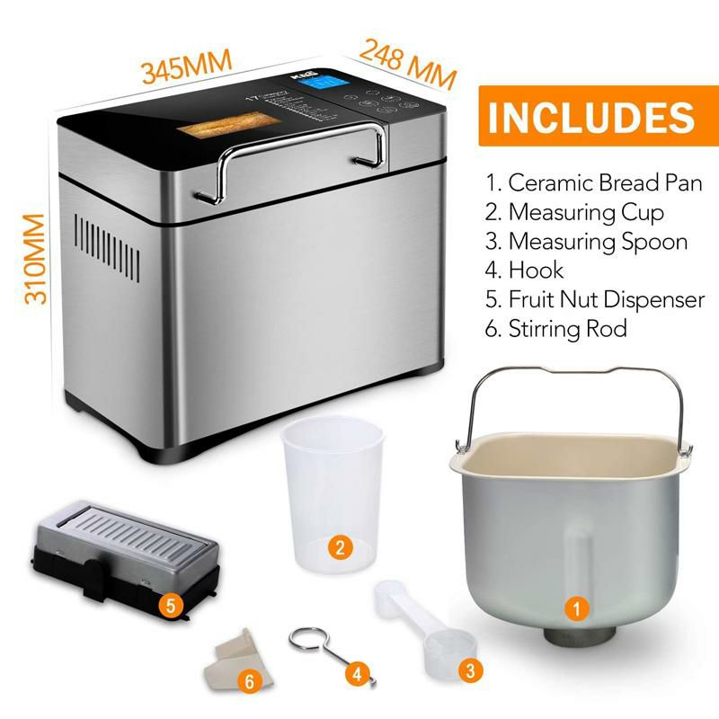 ホームベーカリーブレッドメーカーメニュー17種ステンレスKBSProStainlessSteelBreadMachine,2LB17-in-1ProgrammableXLBreadMakerwithFruitNutDispenser,NonstickCeramicPan&DigitalTouchPanel家電