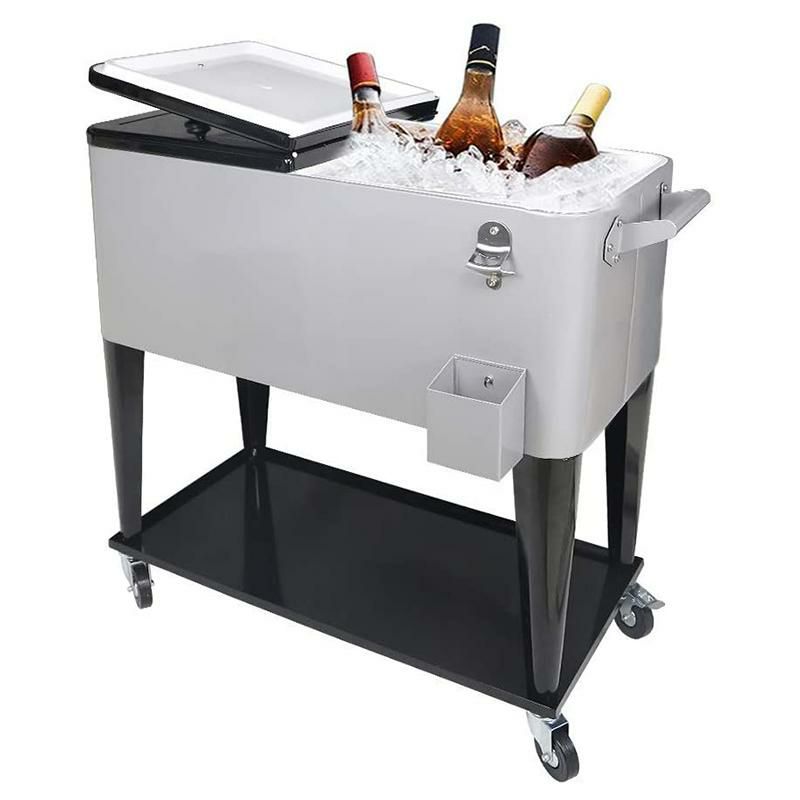 カート型クーラーボックス76Lシルバー栓抜き付Nattork80QuartRollingCoolerCartforOutdoorPatioDeckParty,PortablePartyBarColdDrinkBeverageCart,IceChestwithShelf,WaterPipeandBottleOpener