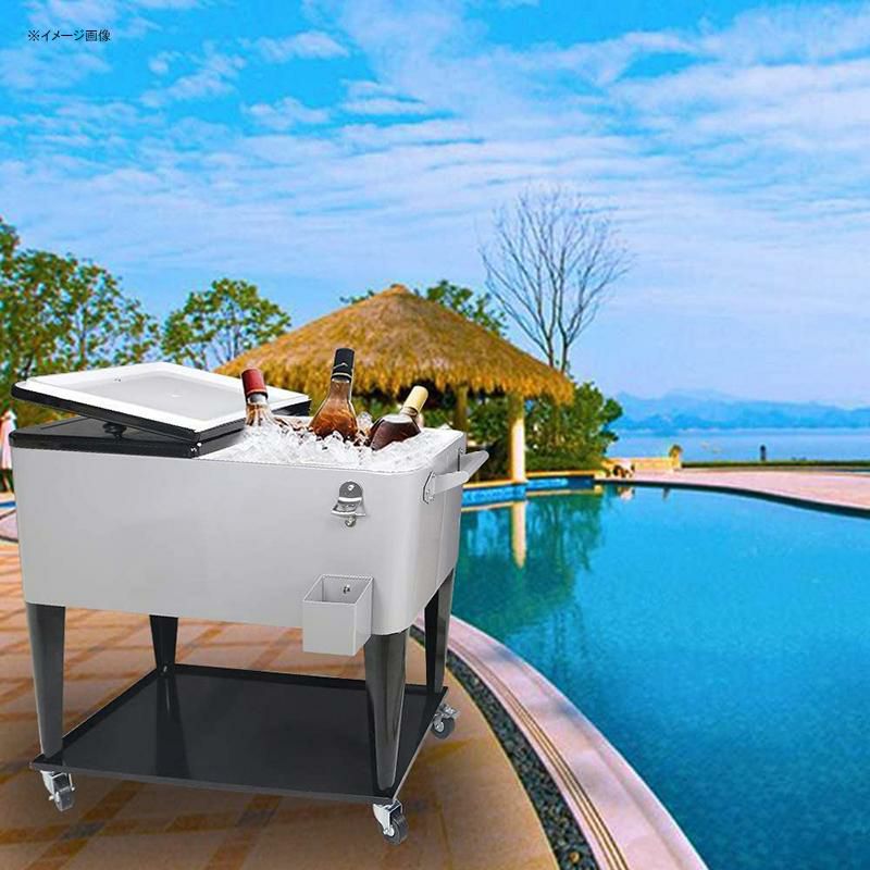 カート型クーラーボックス76Lシルバー栓抜き付Nattork80QuartRollingCoolerCartforOutdoorPatioDeckParty,PortablePartyBarColdDrinkBeverageCart,IceChestwithShelf,WaterPipeandBottleOpener