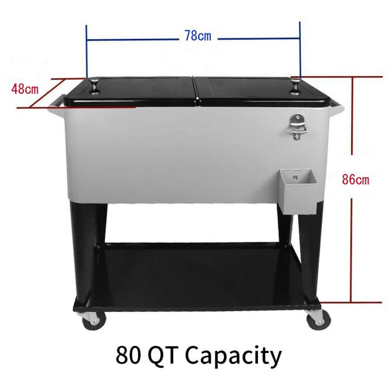 カート型クーラーボックス76Lシルバー栓抜き付Nattork80QuartRollingCoolerCartforOutdoorPatioDeckParty,PortablePartyBarColdDrinkBeverageCart,IceChestwithShelf,WaterPipeandBottleOpener