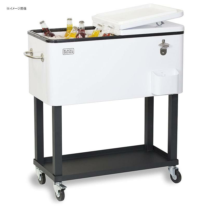 カート型クーラーボックス76Lホワイト栓抜き付ブラック・アンド・デッカーBLACK+DECKER,MobileCoolerCart,2DoorSealLid,BottleOpenerwithCatchBasin,BottomStorageTray,4RollingWheels,White,BCC20W