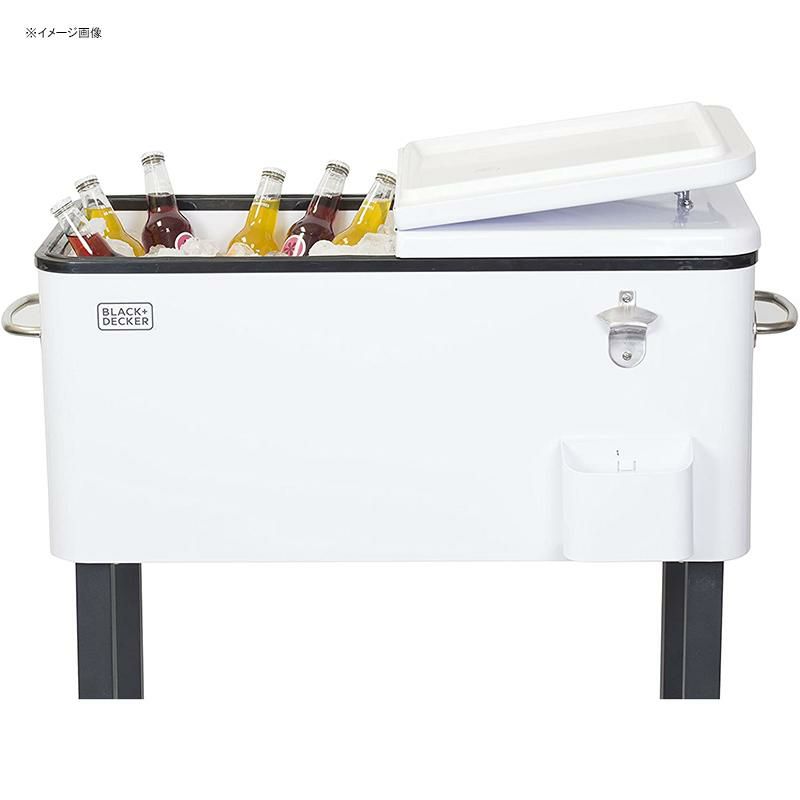 カート型クーラーボックス76Lホワイト栓抜き付ブラック・アンド・デッカーBLACK+DECKER,MobileCoolerCart,2DoorSealLid,BottleOpenerwithCatchBasin,BottomStorageTray,4RollingWheels,White,BCC20W