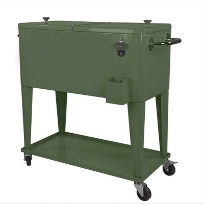 カート型 クーラーボックス 76L カーキ 栓抜き付 Clevr 80 Quart Qt Rolling Cooler Ice Chest Cart for Outdoor Patio Deck Party, Hunter Green Retro, Portable Backyard Party Bar Cold Drink Beverage Tub Trol